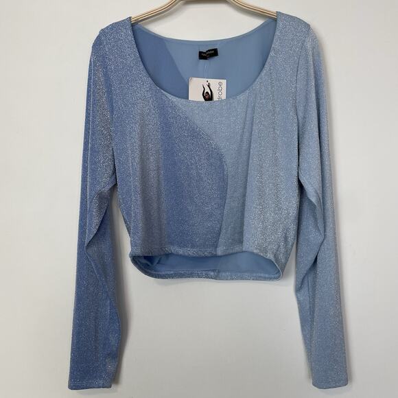 Naked Wardrobe Shimmer Crop Top Size 3X Blue Metallic Shiny Going Out Party - Picture 1 of 9